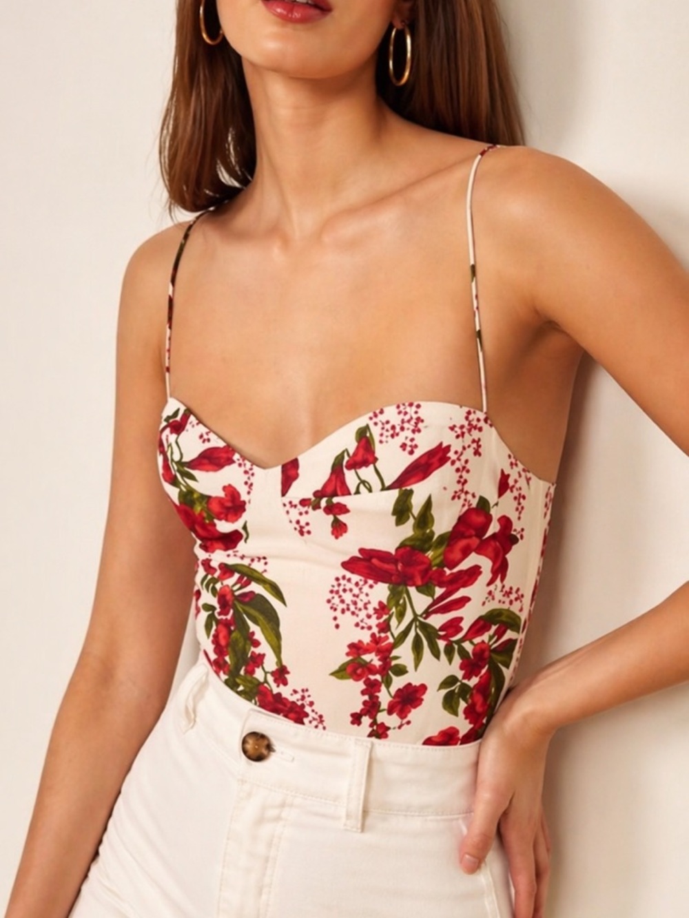 Reformation Liza Floral Corset Top Tie Strap Ruched Back 4 Coquette Romantic